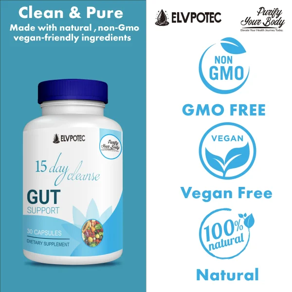 ELVPOTEC 30 Days Natural Colon Cleanse & Body Detox Capsules – Supports Gut Health, Digestion & Metabolism -60 Vegan Capsules - Image 2