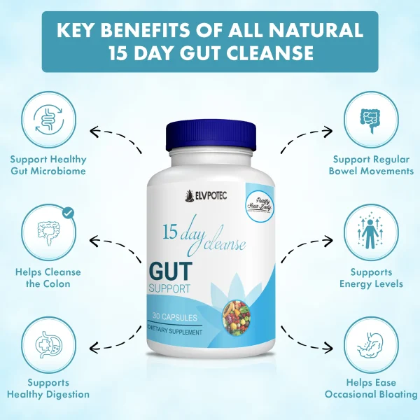 ELVPOTEC 30 Days Natural Colon Cleanse & Body Detox Capsules – Supports Gut Health, Digestion & Metabolism -60 Vegan Capsules - Image 5